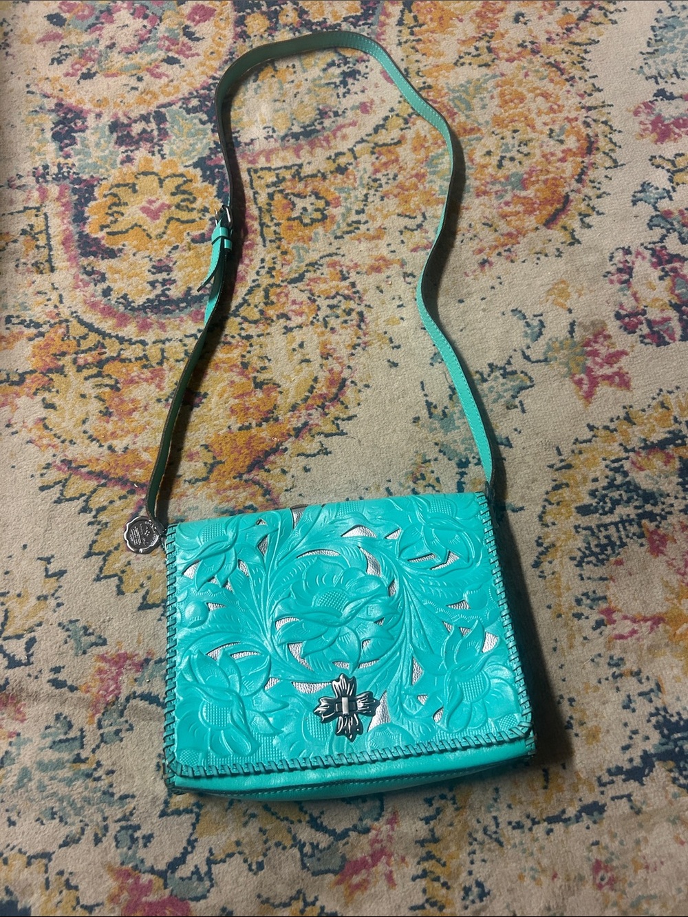 Turquoise Tooled Leather Crossbody Bag - Patricia Nash